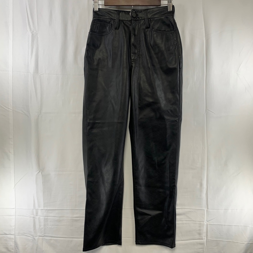 Madewell The Perfect Vintage Straight Jean Pants Womens 24‎ Black Faux Leather